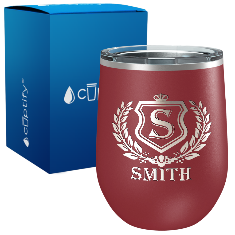 Personalized Monogram Initial Badge Engraved on 12oz Wine Tumbler