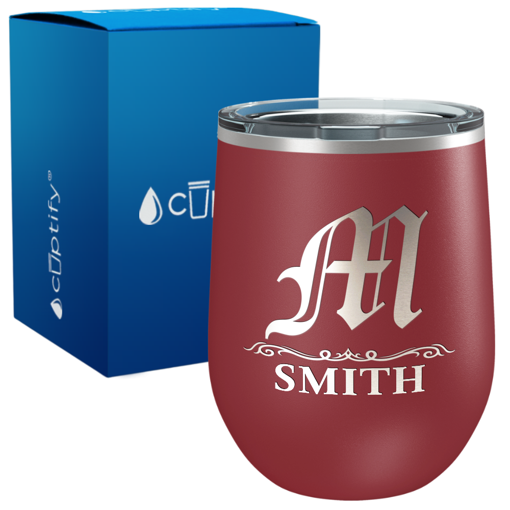 Personalized Gothic Initial Engraved on 12oz Wine Tumbler