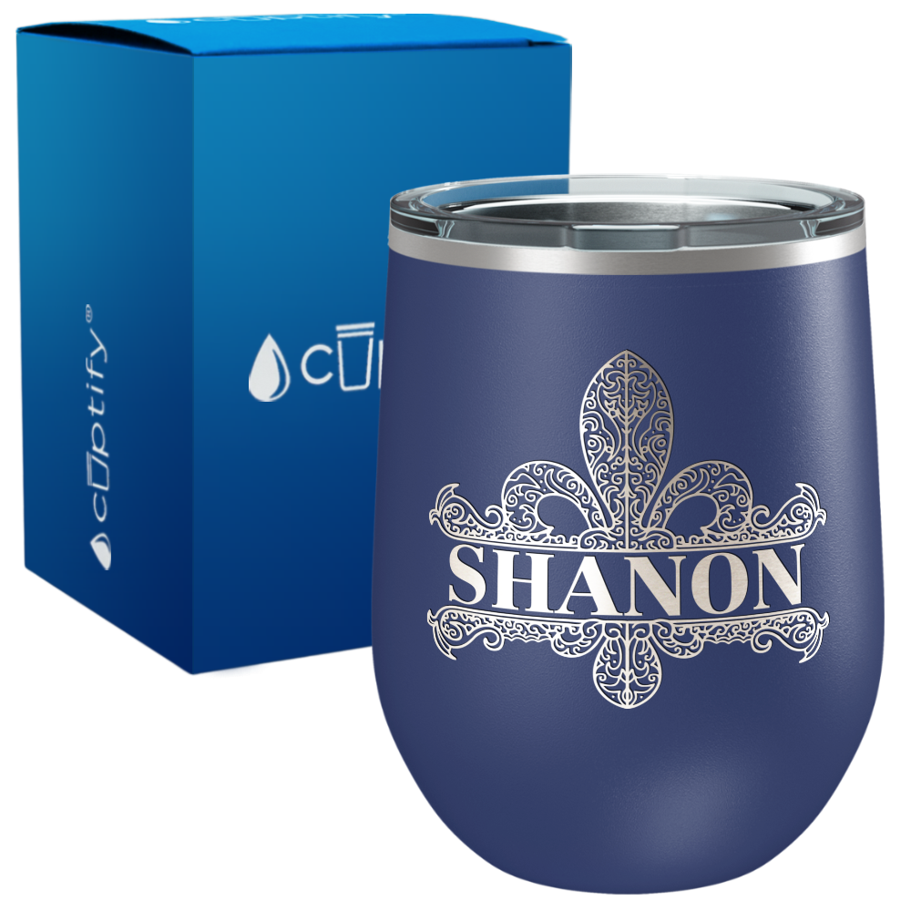 Personalized Fleur de Lis Engraved on 12oz Wine Tumbler