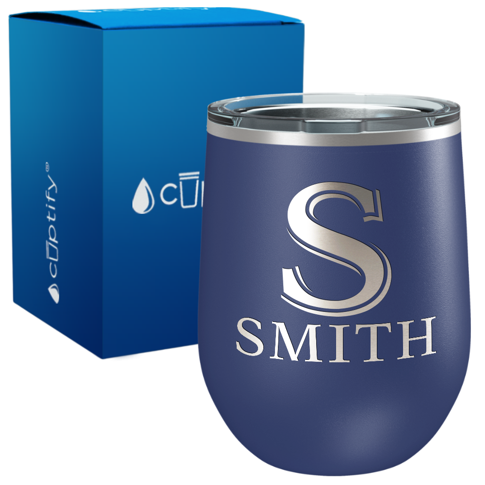 Personalized Monogram Initial and Name Engraved on 12oz Wine Tumbler