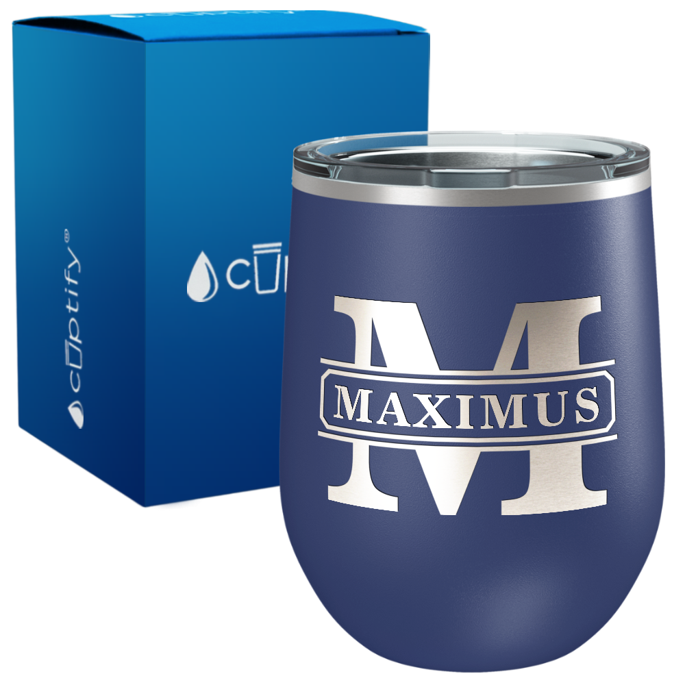 Personalized Vintage Block Engraved on 12oz Wine Tumbler