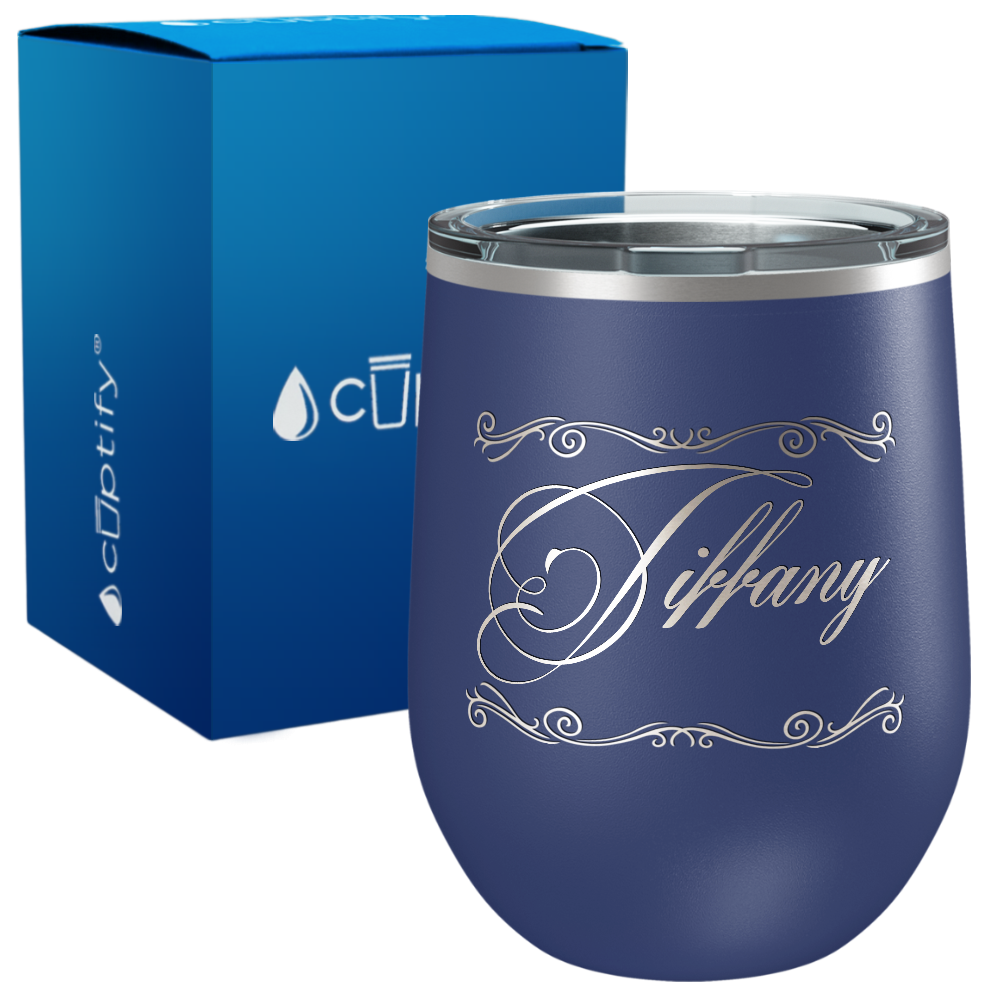 Personalized Scroll Script Engraved on 12oz Wine Tumbler