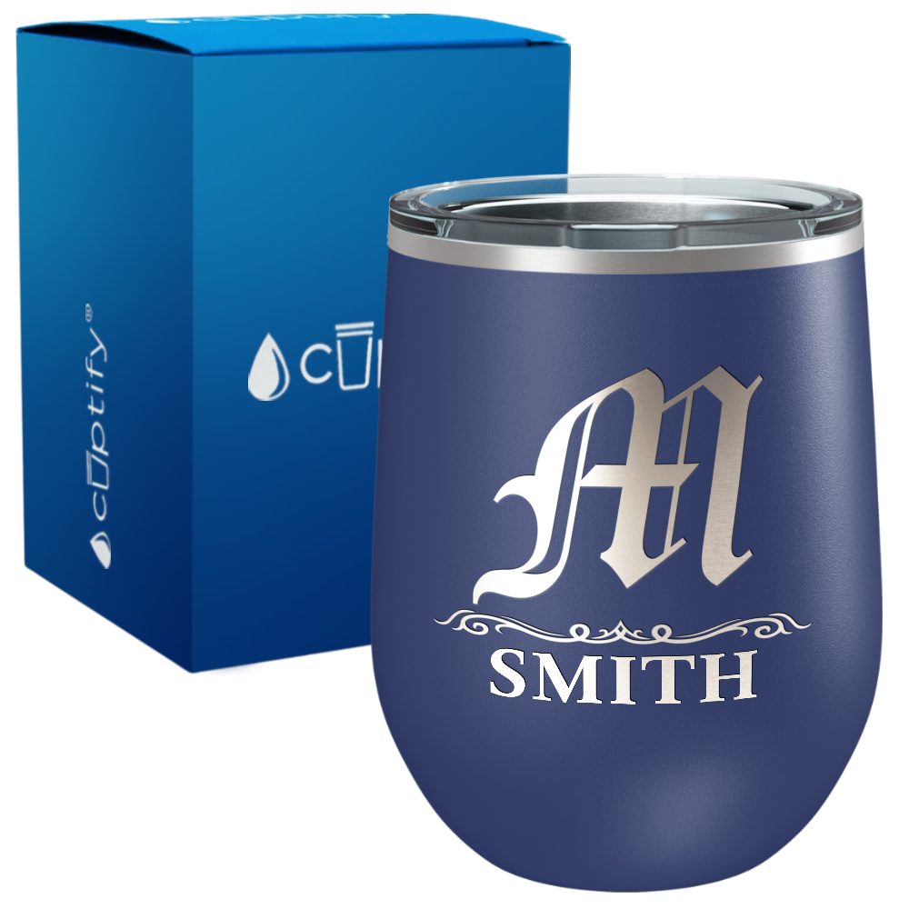 Personalized Gothic Initial Engraved on 12oz Wine Tumbler