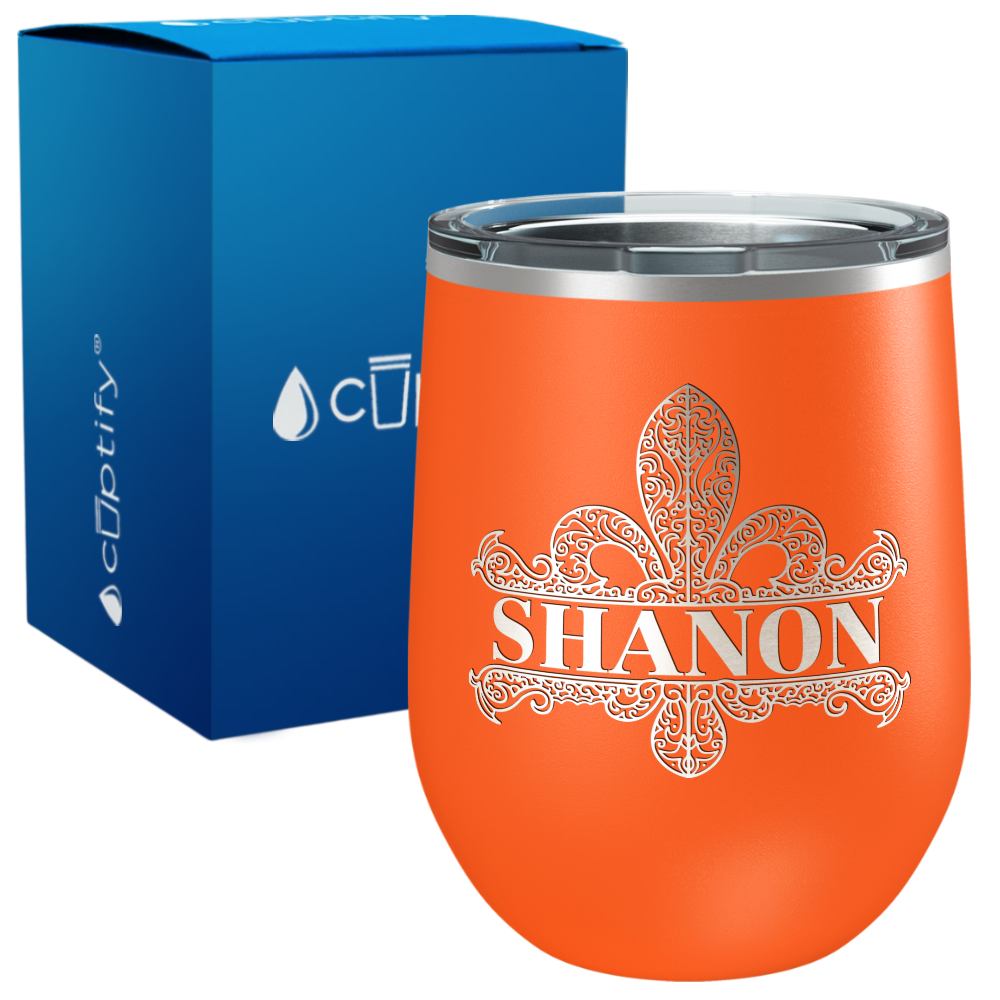 Personalized Fleur de Lis Engraved on 12oz Wine Tumbler