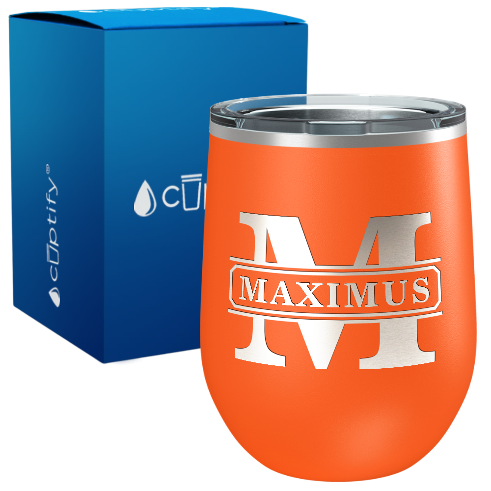 Personalized Vintage Block Engraved on 12oz Wine Tumbler