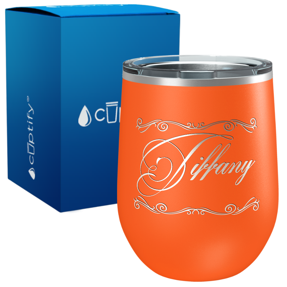 Personalized Scroll Script Engraved on 12oz Wine Tumbler