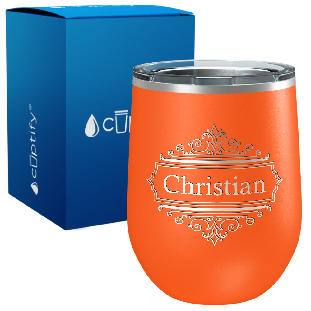 Personalized Crest Border Engraved on 12oz Wine Tumbler