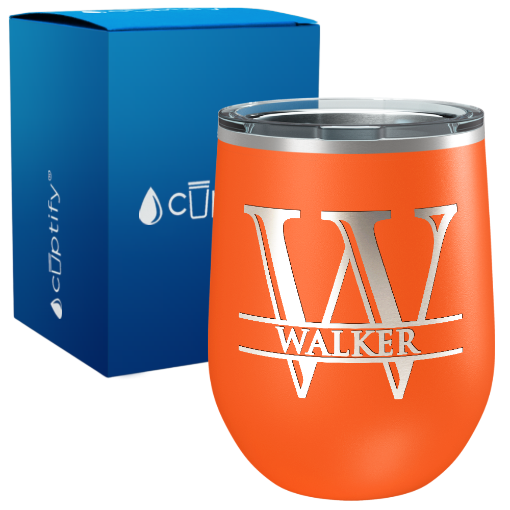 Personalized Split Script Monogram Engraved on 12oz Wine Tumbler