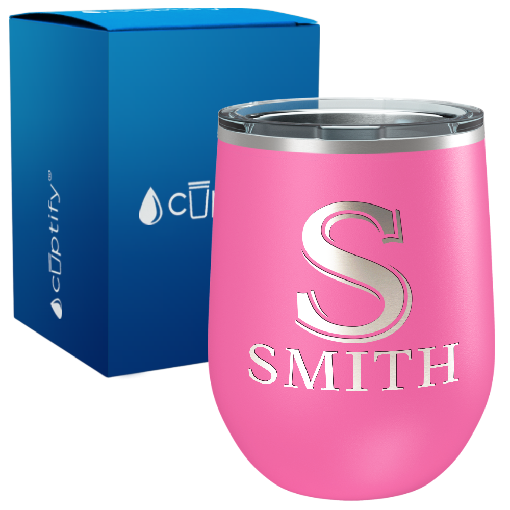 Personalized Monogram Initial and Name Engraved on 12oz Wine Tumbler