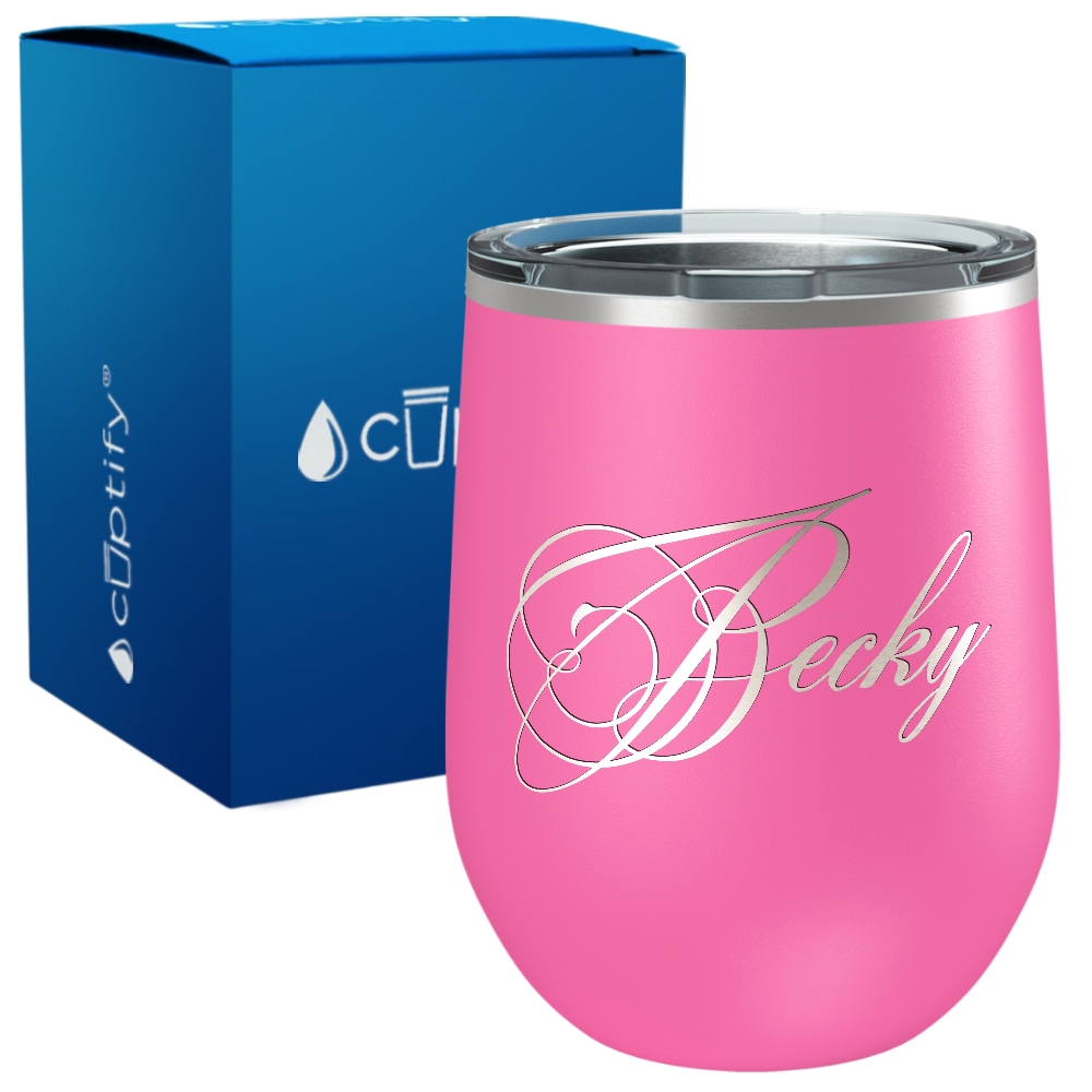 Personalized Decorative Script Engraved on 12oz Wine Tumbler