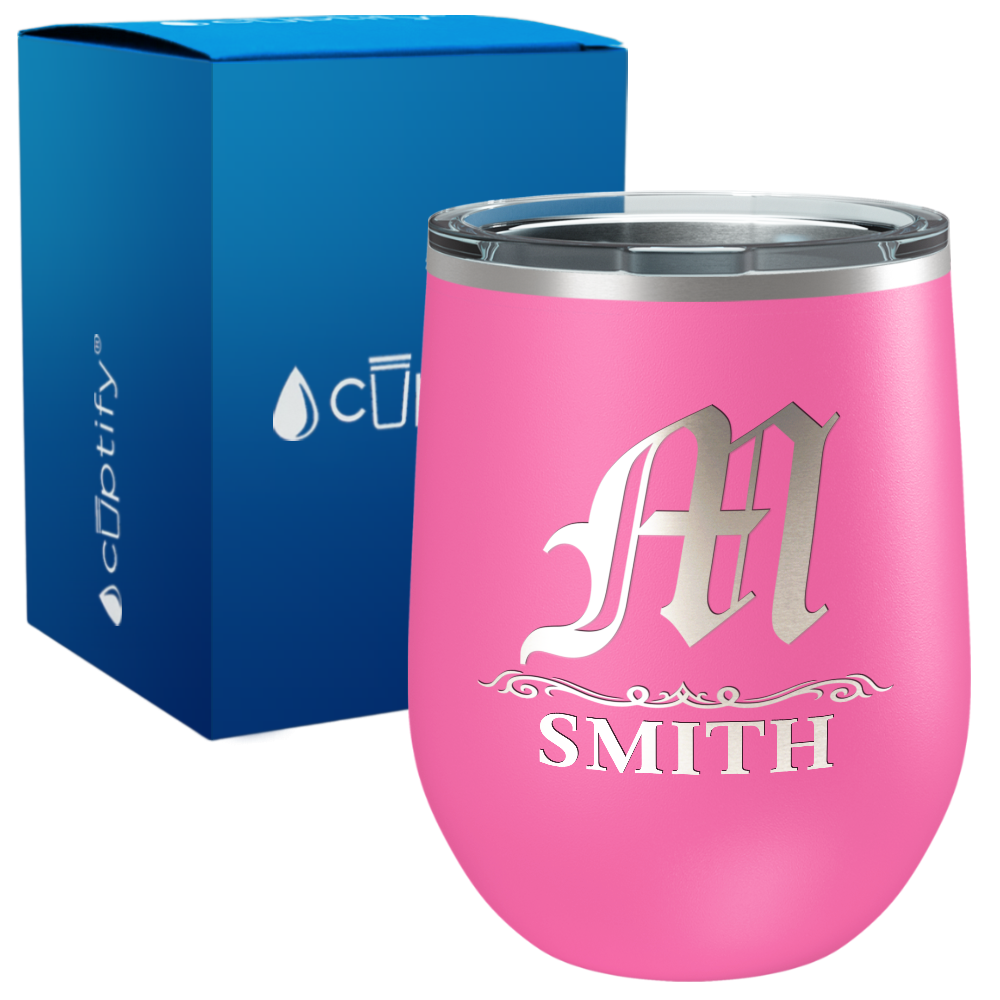 Personalized Gothic Initial Engraved on 12oz Wine Tumbler