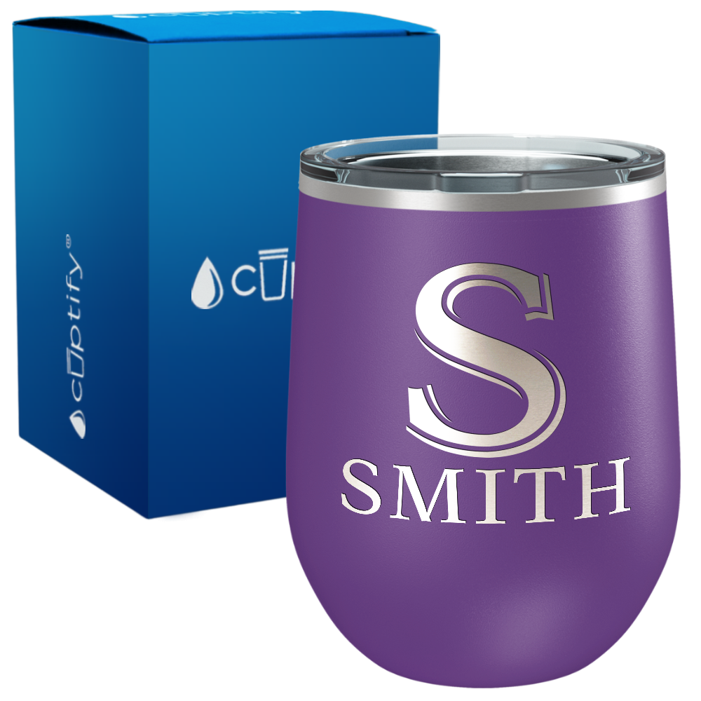 Personalized Monogram Initial and Name Engraved on 12oz Wine Tumbler