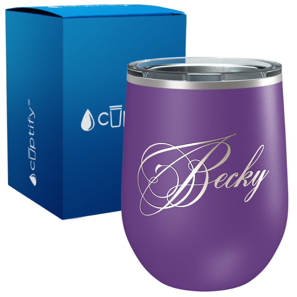 Personalized Decorative Script Engraved on 12oz Wine Tumbler