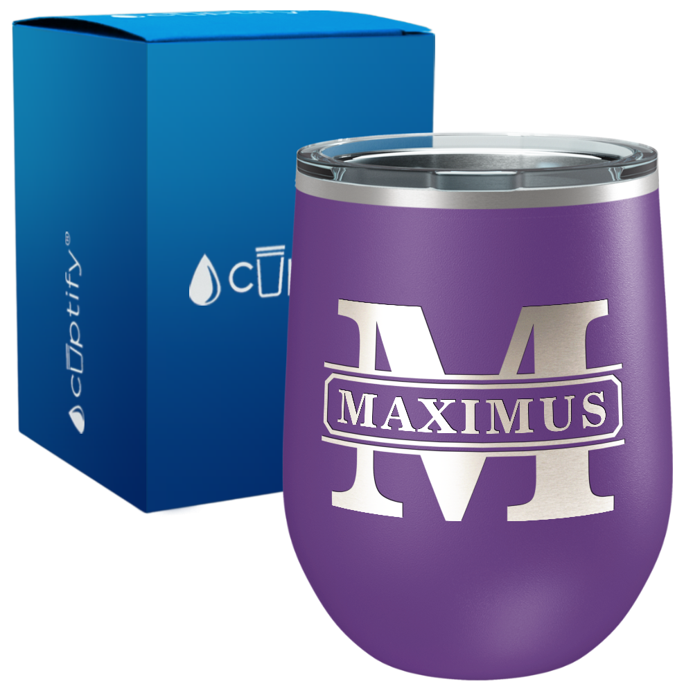 Personalized Vintage Block Engraved on 12oz Wine Tumbler