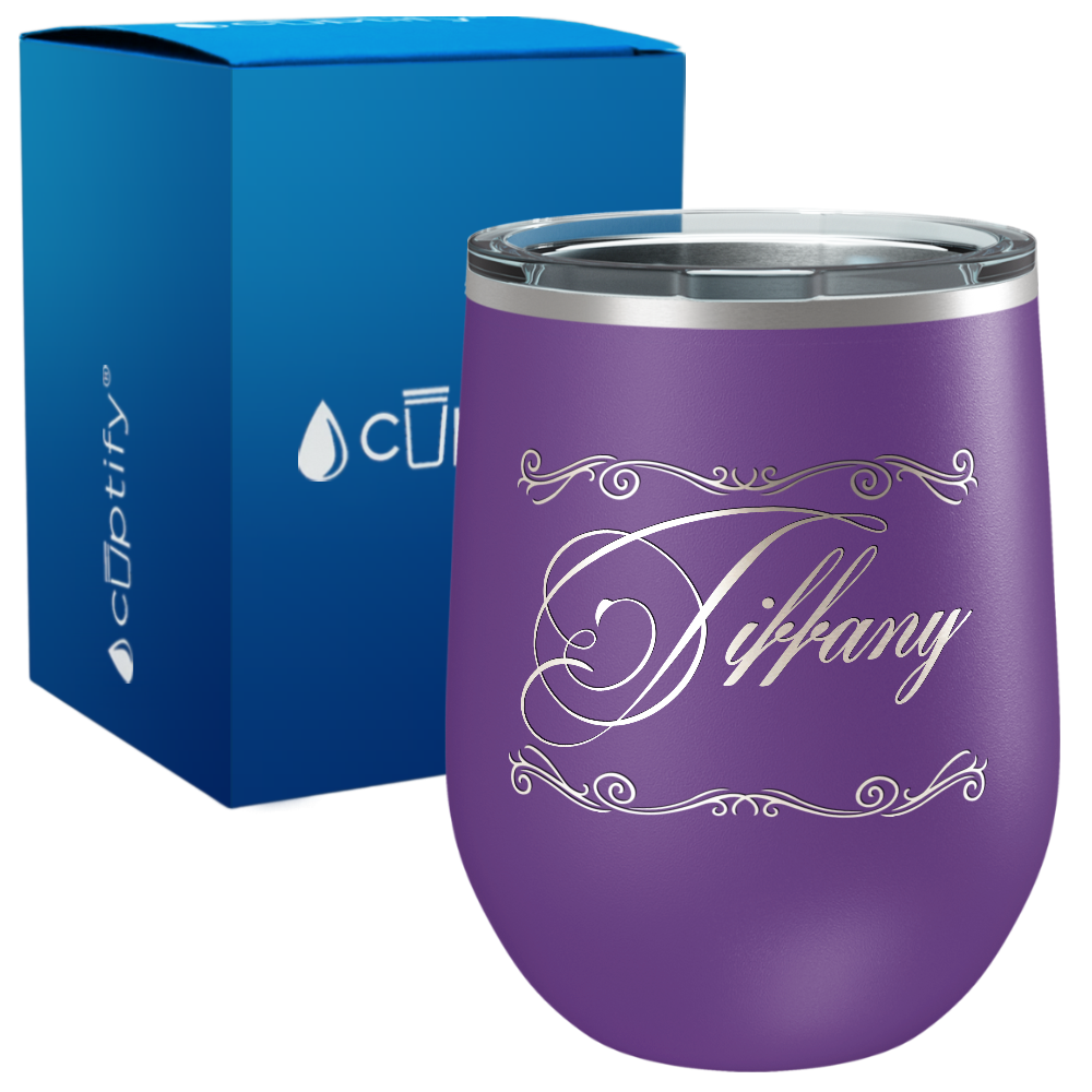 Personalized Scroll Script Engraved on 12oz Wine Tumbler