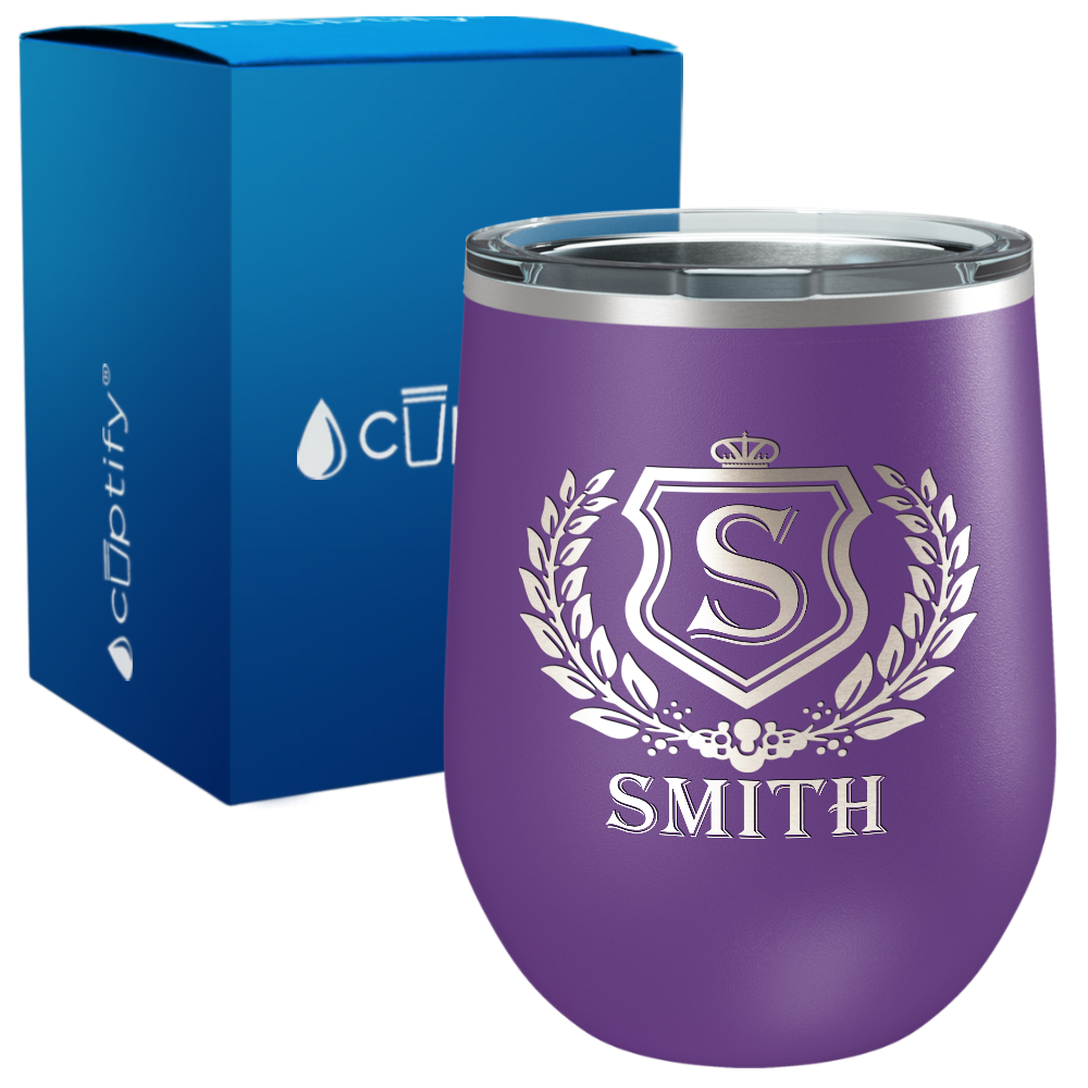 Personalized Monogram Initial Badge Engraved on 12oz Wine Tumbler