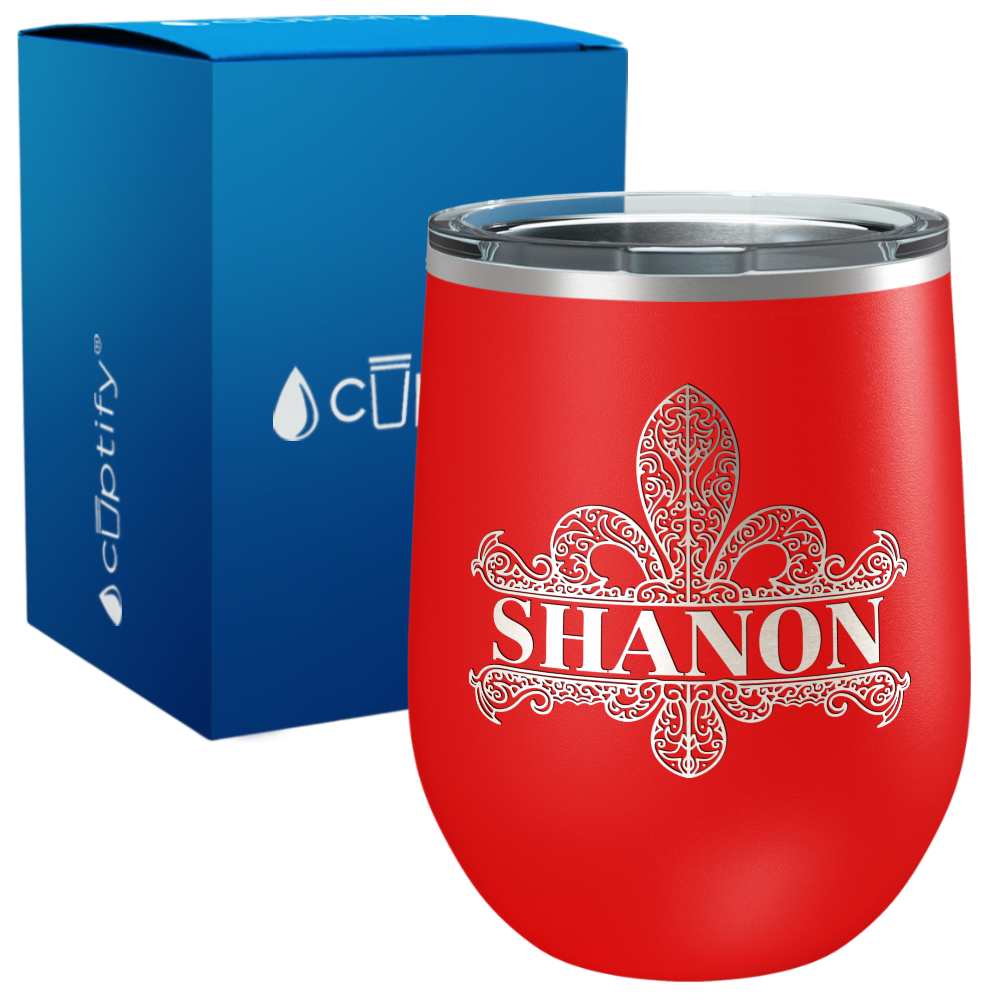 Personalized Fleur de Lis Engraved on 12oz Wine Tumbler