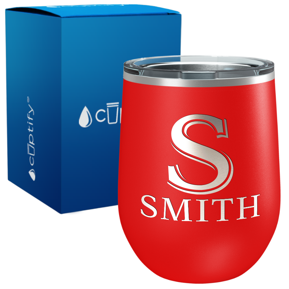 Personalized Monogram Initial and Name Engraved on 12oz Wine Tumbler