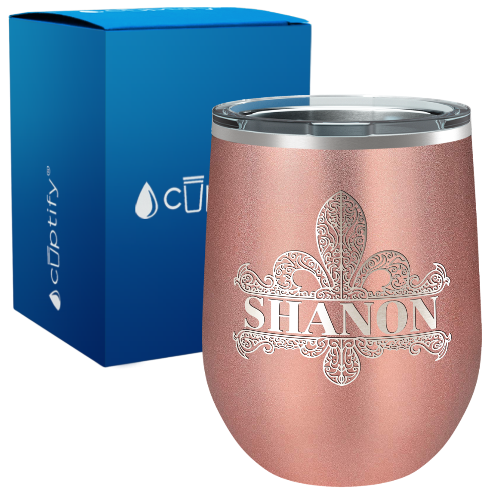 Personalized Fleur de Lis Engraved on 12oz Wine Tumbler
