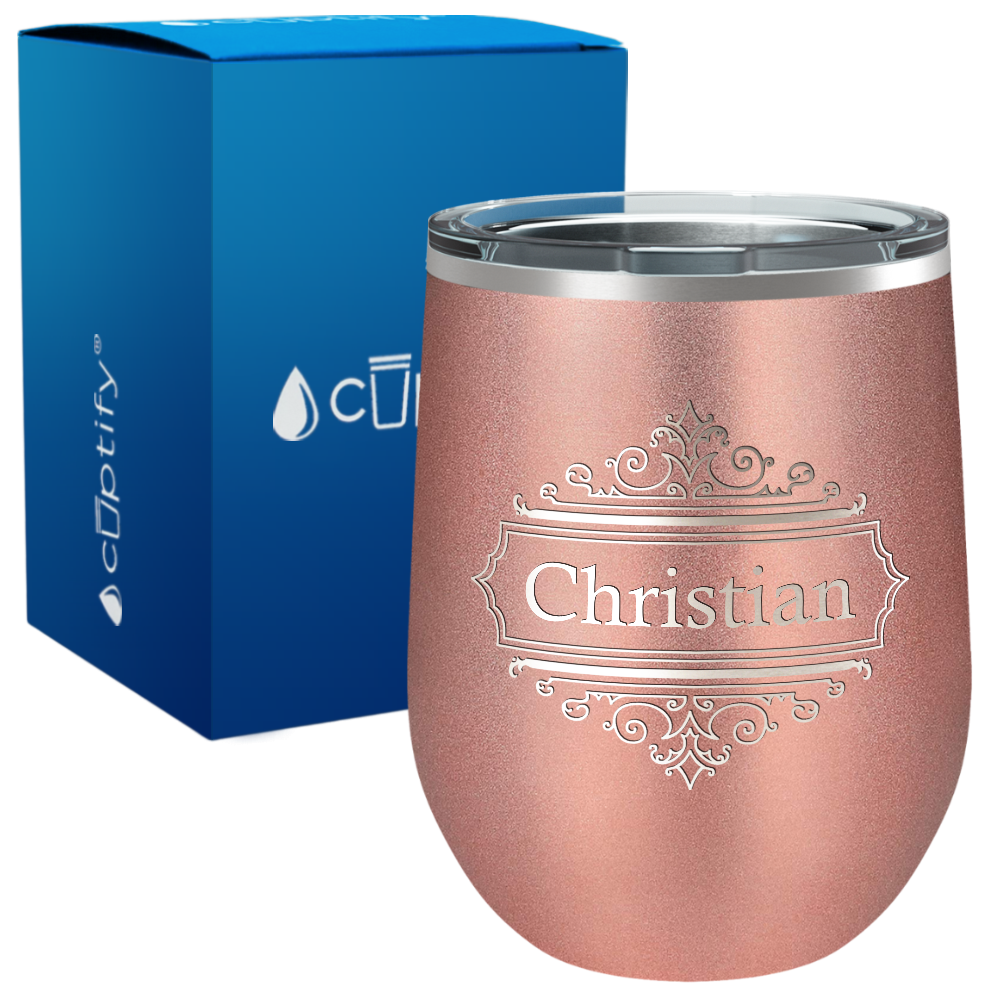 Personalized Crest Border Engraved on 12oz Wine Tumbler