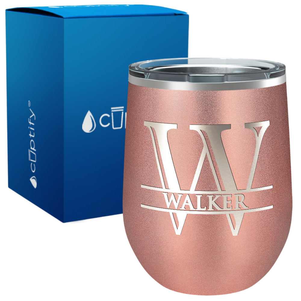 Personalized Split Script Monogram Engraved on 12oz Wine Tumbler