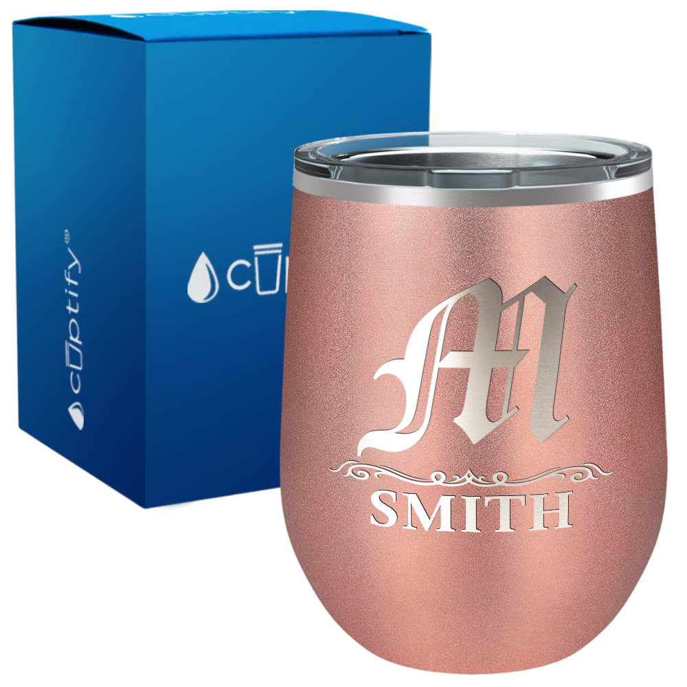 Personalized Gothic Initial Engraved on 12oz Wine Tumbler