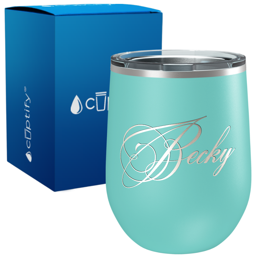 Personalized Decorative Script Engraved on 12oz Wine Tumbler