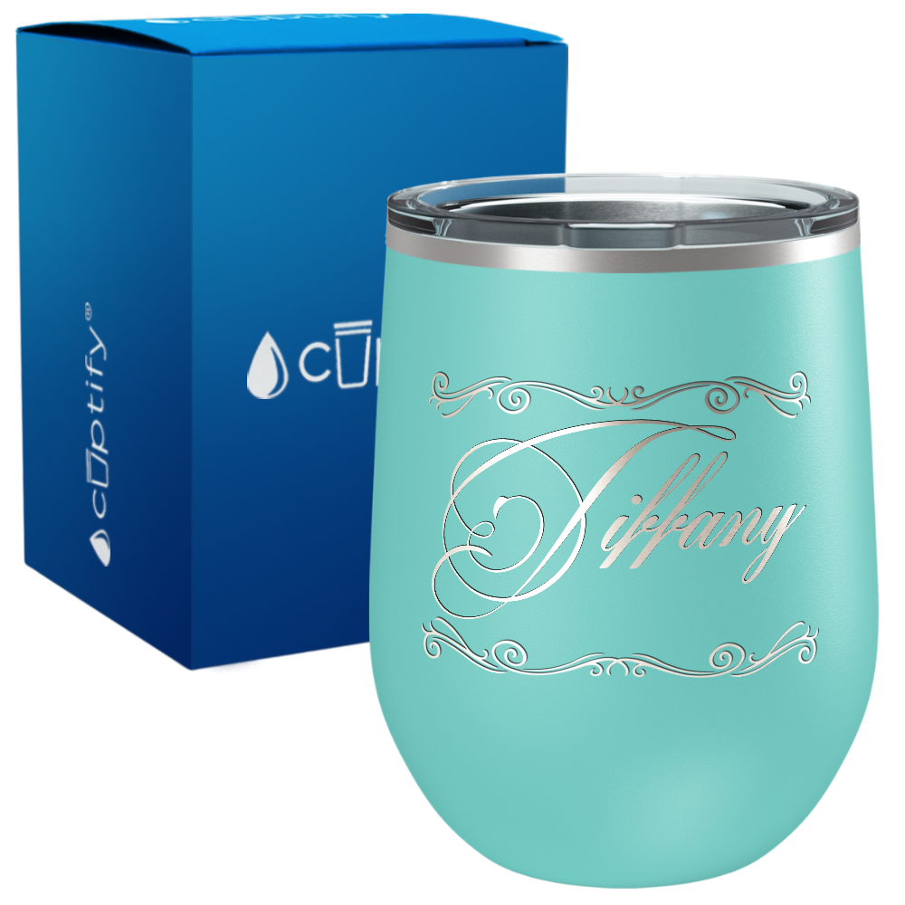 Personalized Scroll Script Engraved on 12oz Wine Tumbler
