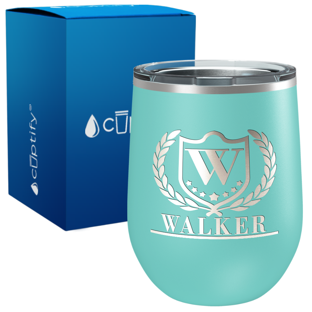 Personalized Monogram with Laurels Engraved on 12oz Wine Tumbler