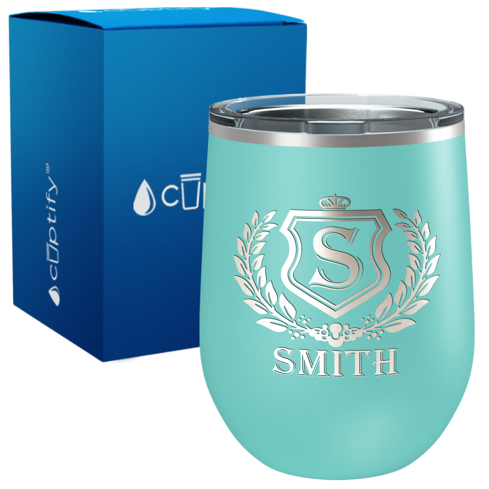 Personalized Monogram Initial Badge Engraved on 12oz Wine Tumbler