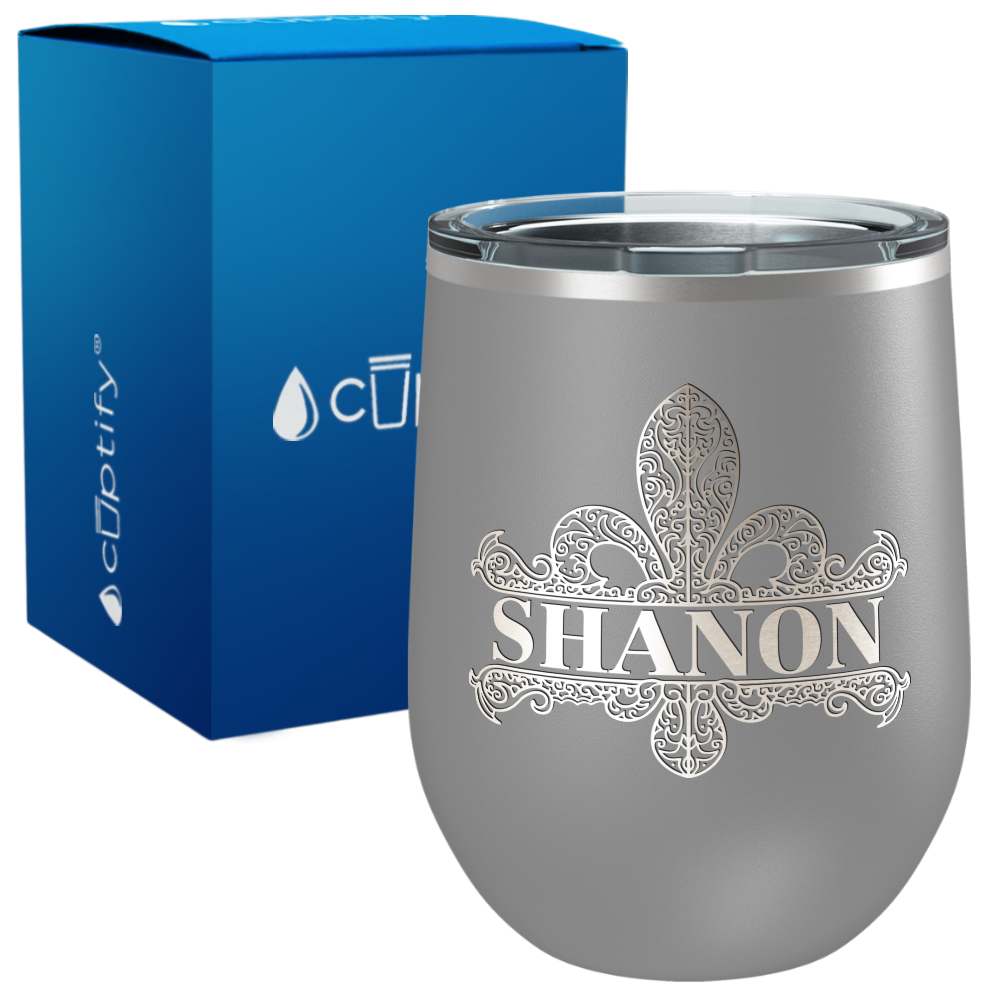Personalized Fleur de Lis Engraved on 12oz Wine Tumbler