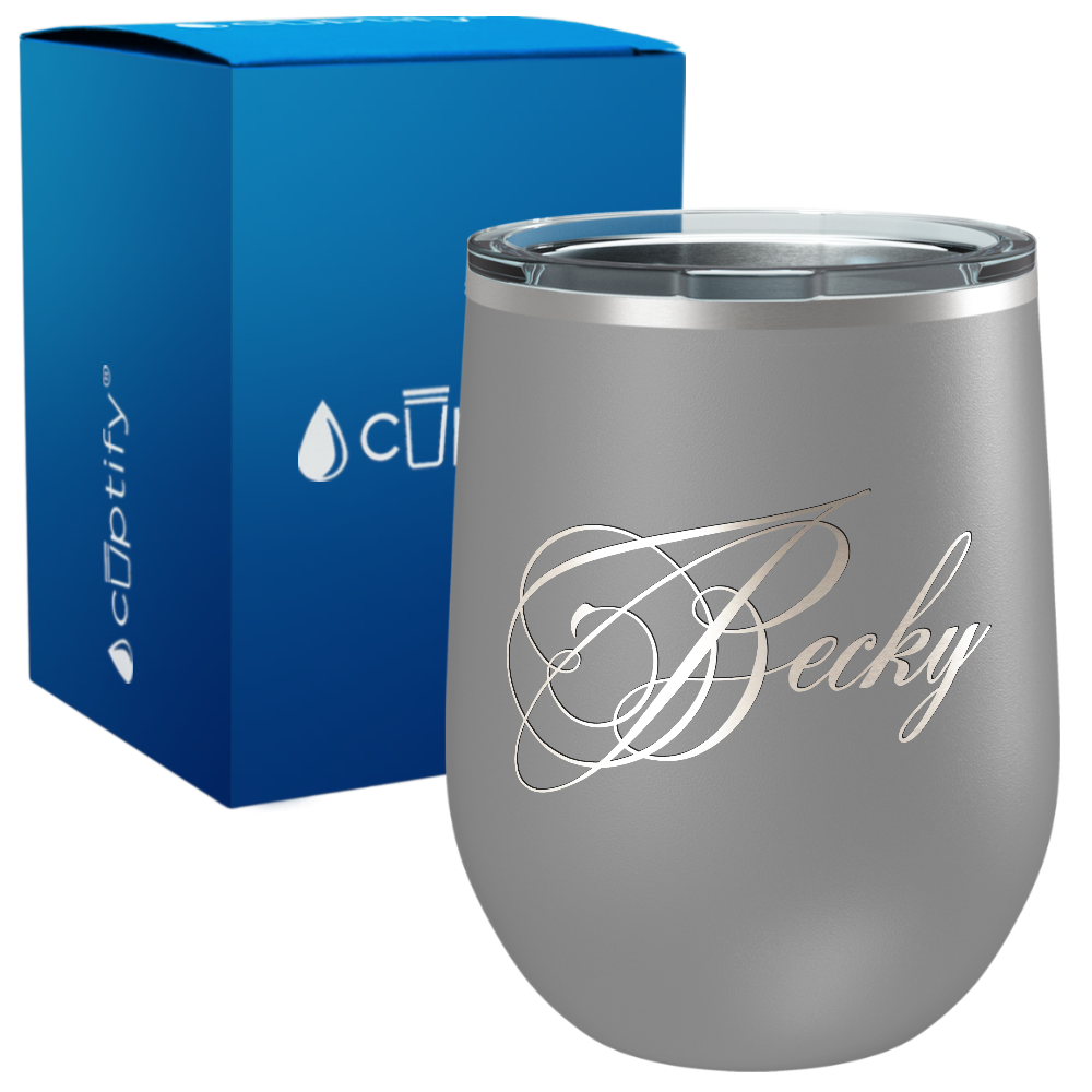 Personalized Decorative Script Engraved on 12oz Wine Tumbler