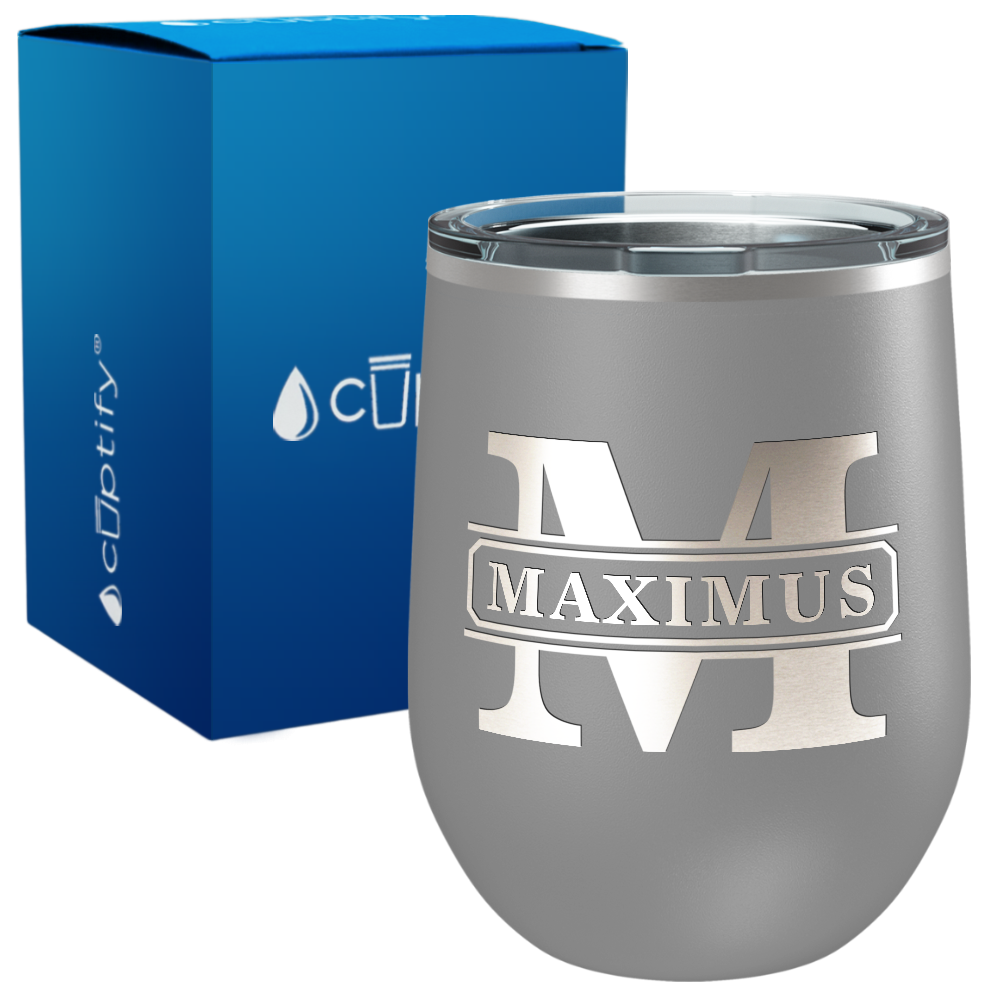 Personalized Vintage Block Engraved on 12oz Wine Tumbler