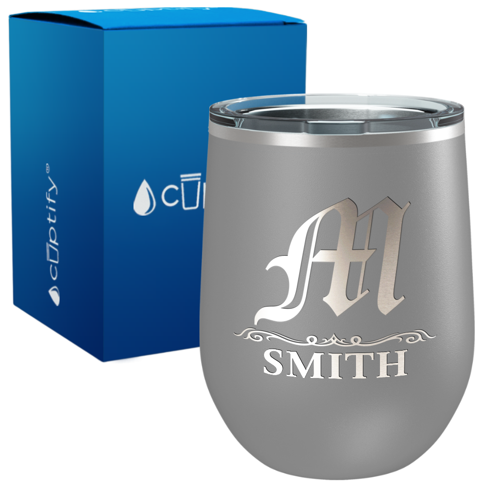 Personalized Gothic Initial Engraved on 12oz Wine Tumbler