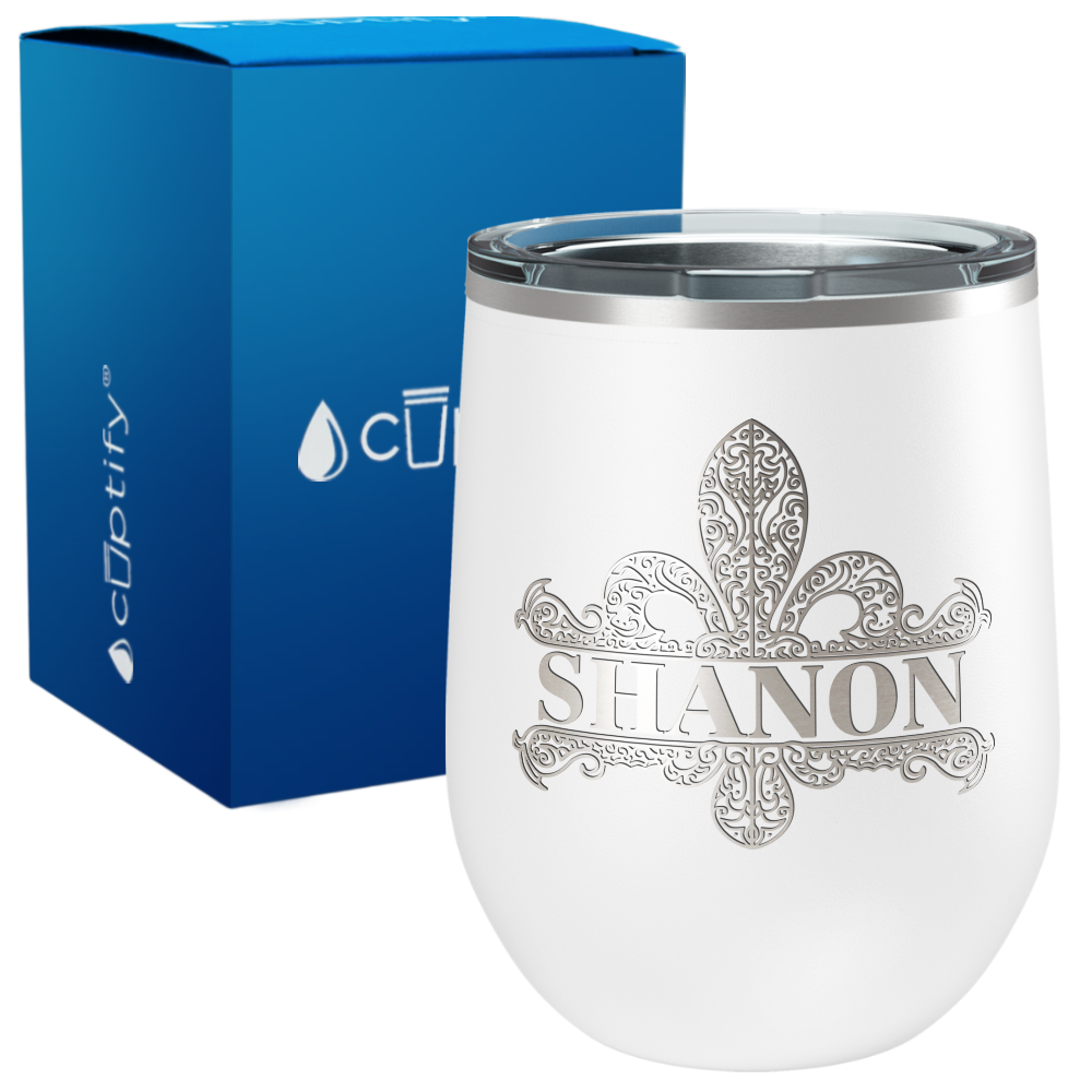 Personalized Fleur de Lis Engraved on 12oz Wine Tumbler