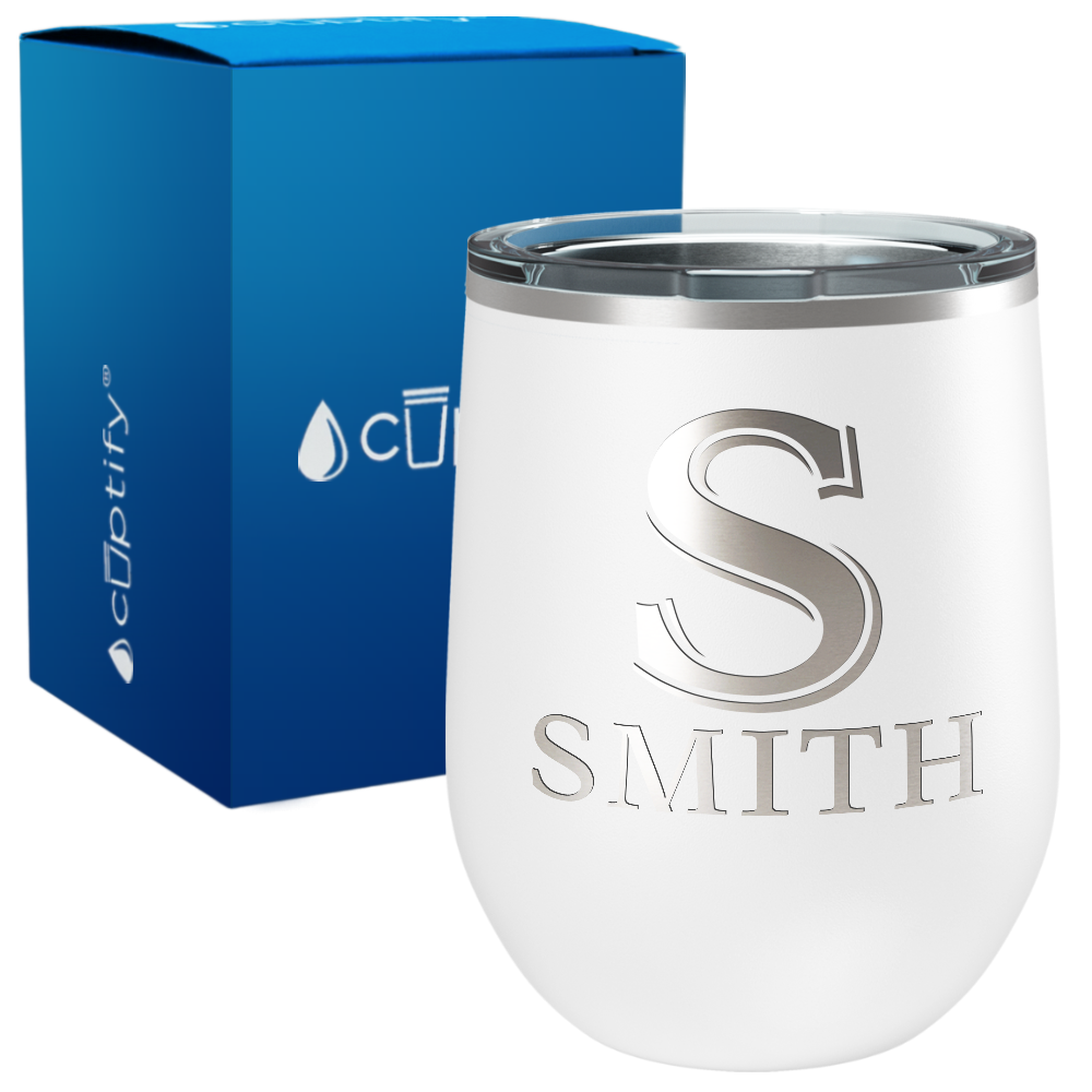 Personalized Monogram Initial and Name Engraved on 12oz Wine Tumbler