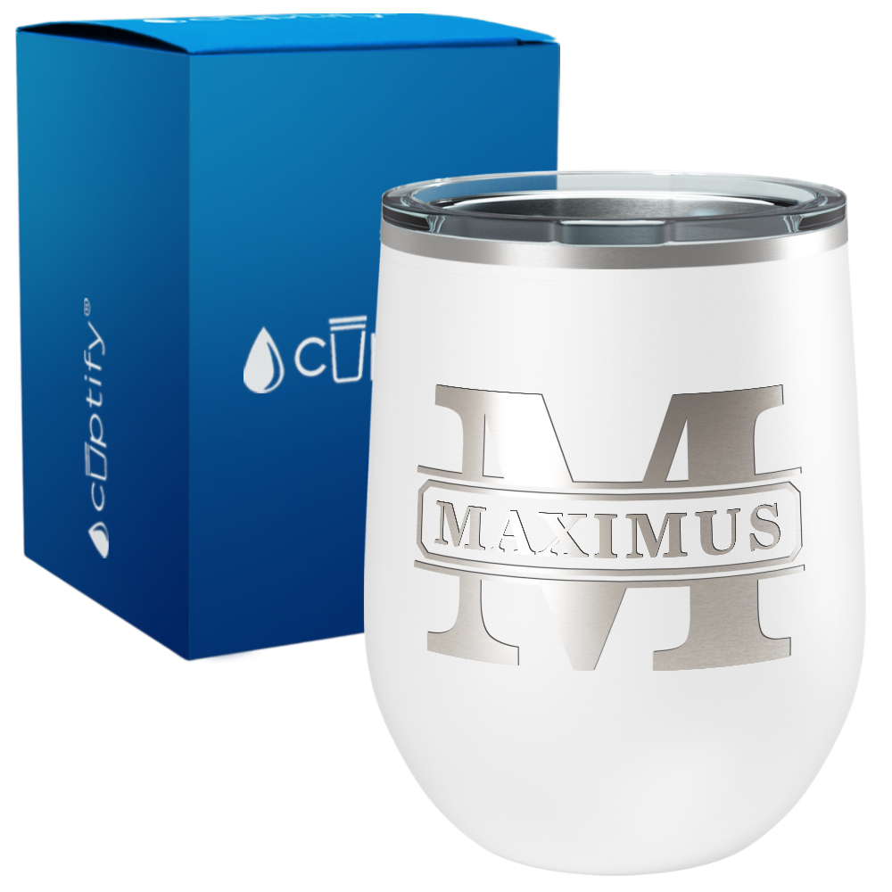 Personalized Vintage Block Engraved on 12oz Wine Tumbler