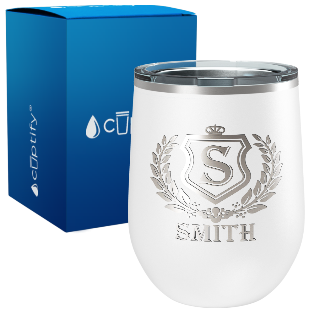Personalized Monogram Initial Badge Engraved on 12oz Wine Tumbler