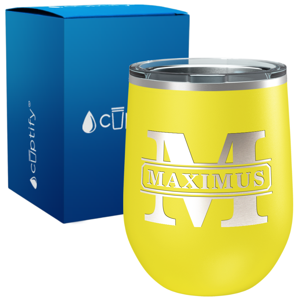 Personalized Vintage Block Engraved on 12oz Wine Tumbler