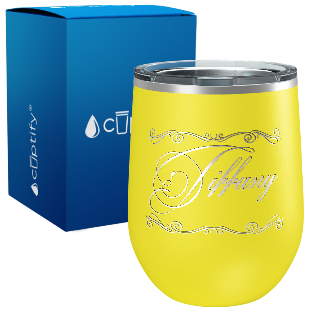 Personalized Scroll Script Engraved on 12oz Wine Tumbler