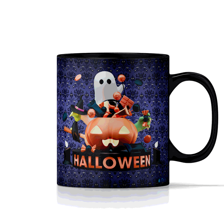 Halloween Candy Ghost on 11oz Ceramic Black Coffee Mug