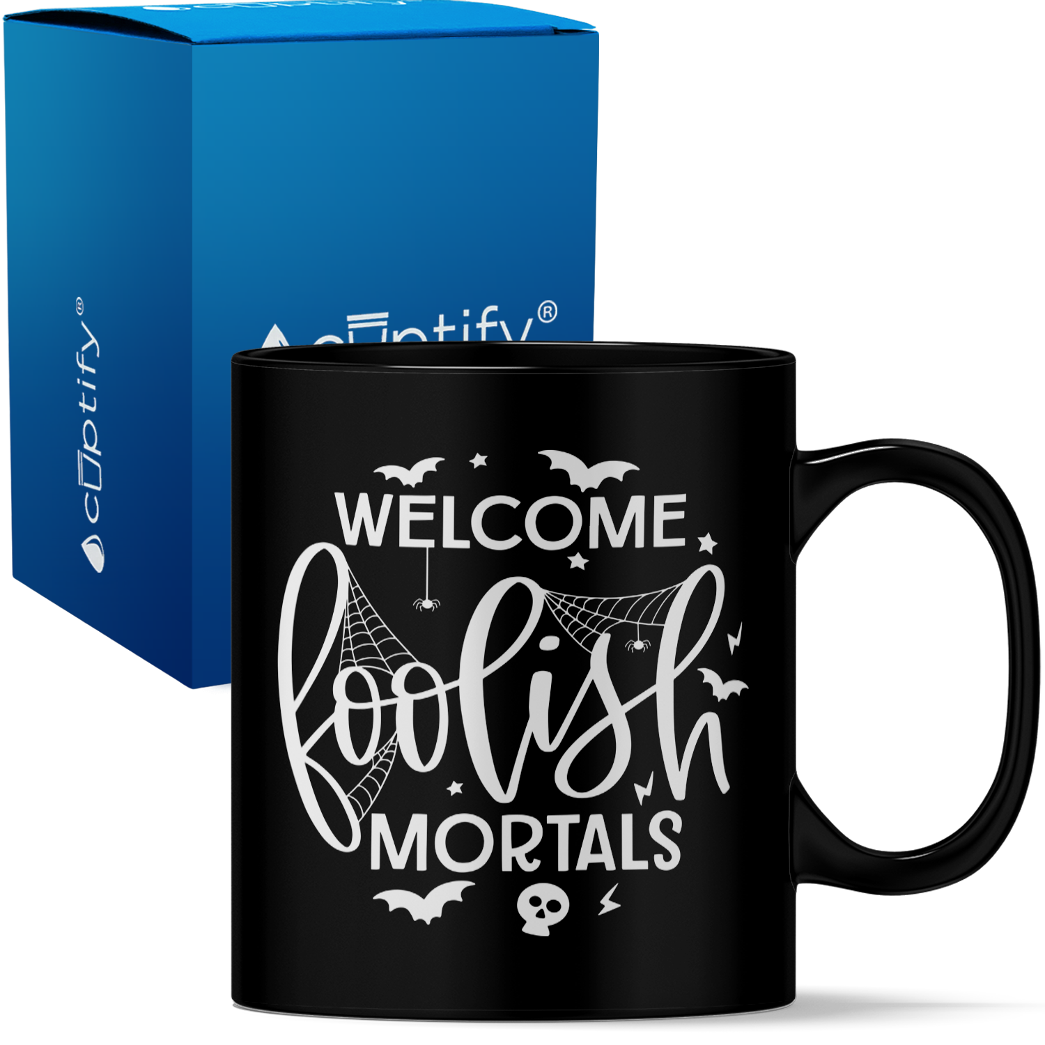 Welcome Foolish Mortals on Black 11oz Halloween Coffee Mug