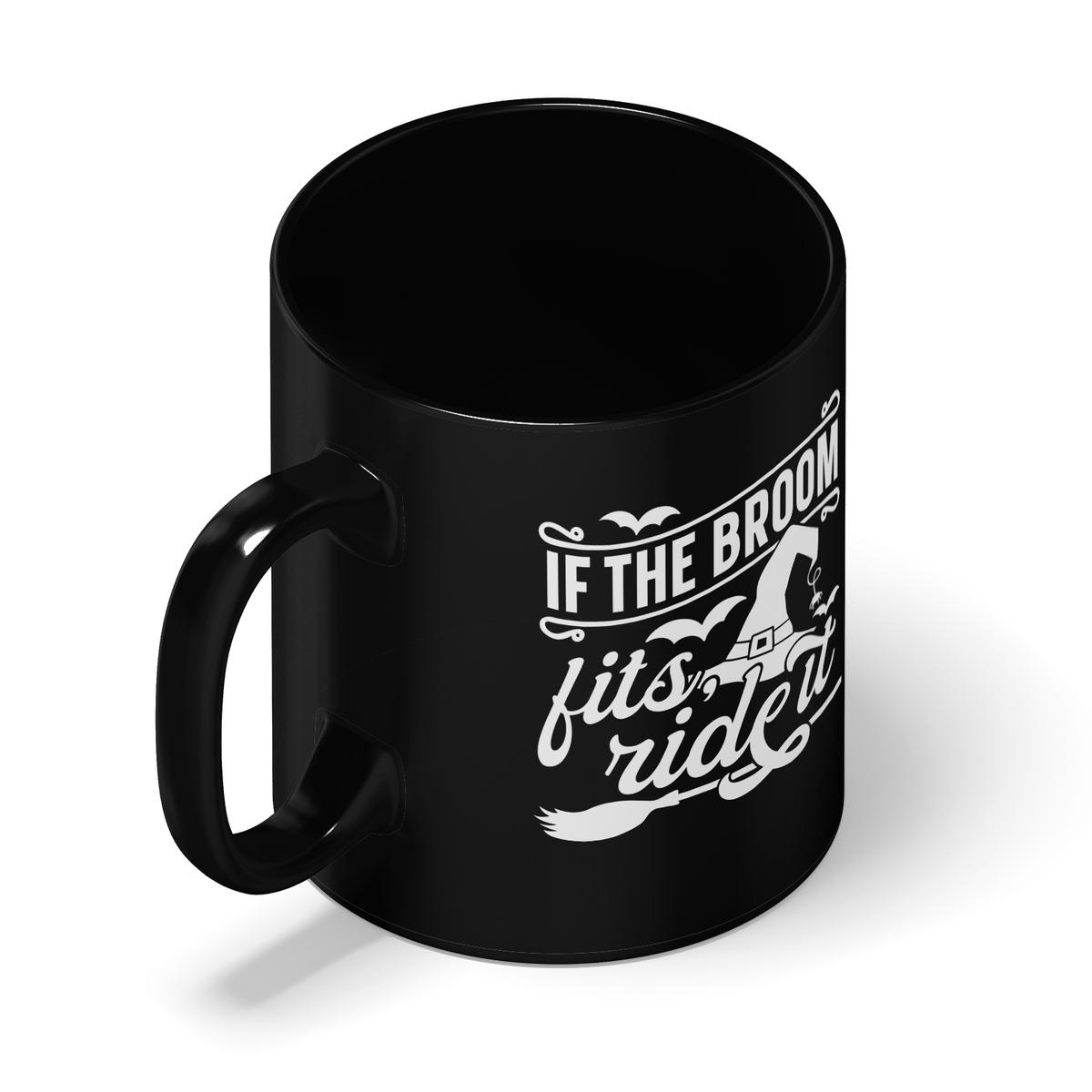 If the Broom Fits Ride it on Black 11oz Halloween Coffee Mug