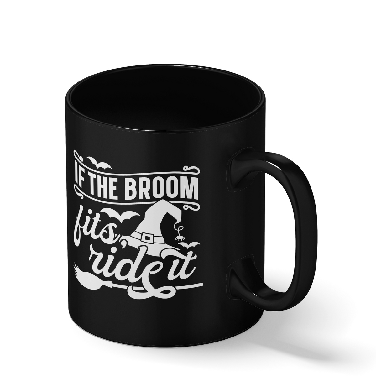 If the Broom Fits Ride it on Black 11oz Halloween Coffee Mug