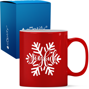 Joyful Snowflake Personalized 11oz Red Christmas Coffee Mug