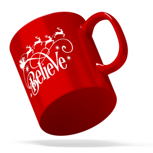 Believe in the Holiday Personalized 11oz Red Christmas Coffee Mug