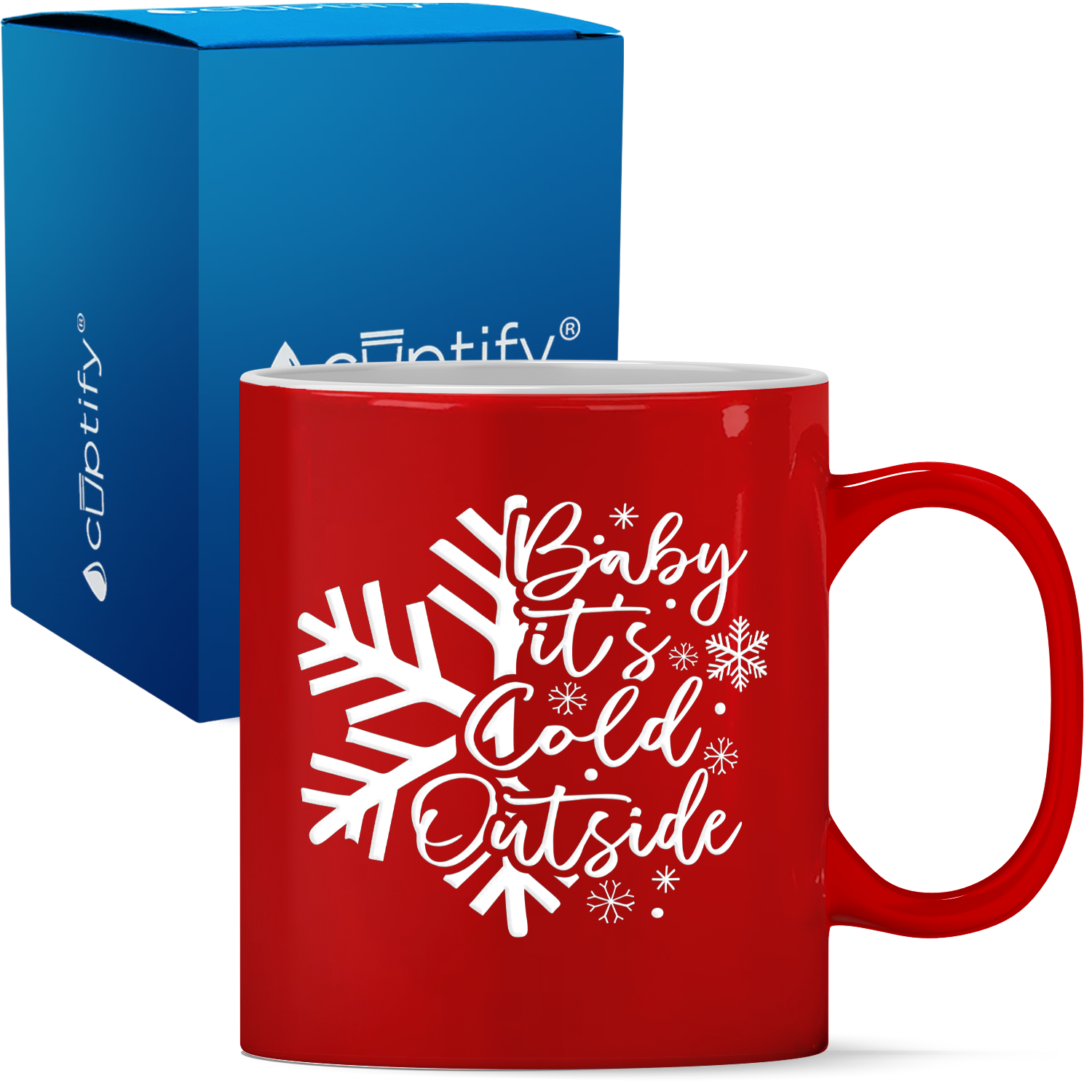 Baby Its Cold Outside Snowflake Personalized 11oz Red Christmas Coffee Mug