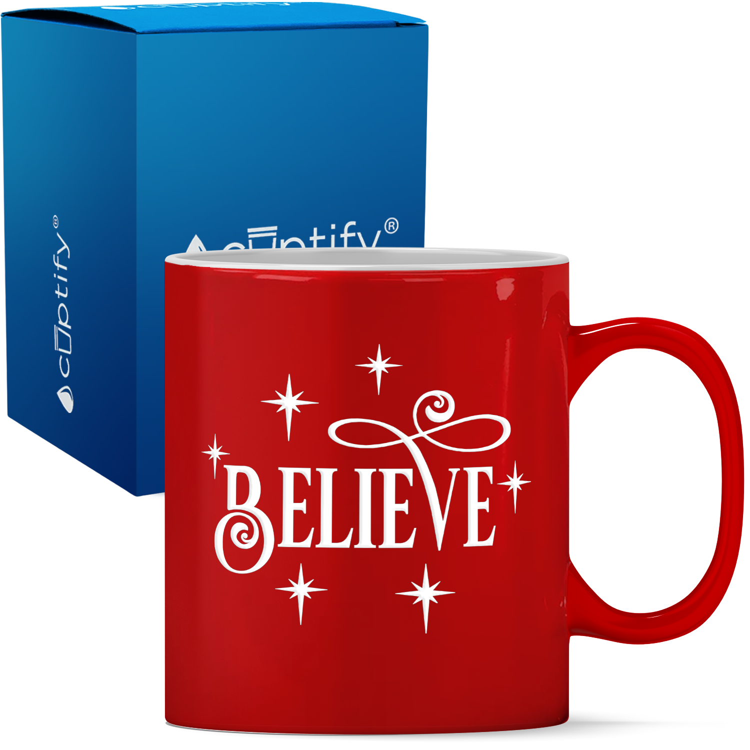 Believe Personalized 11oz Red Christmas Coffee Mug