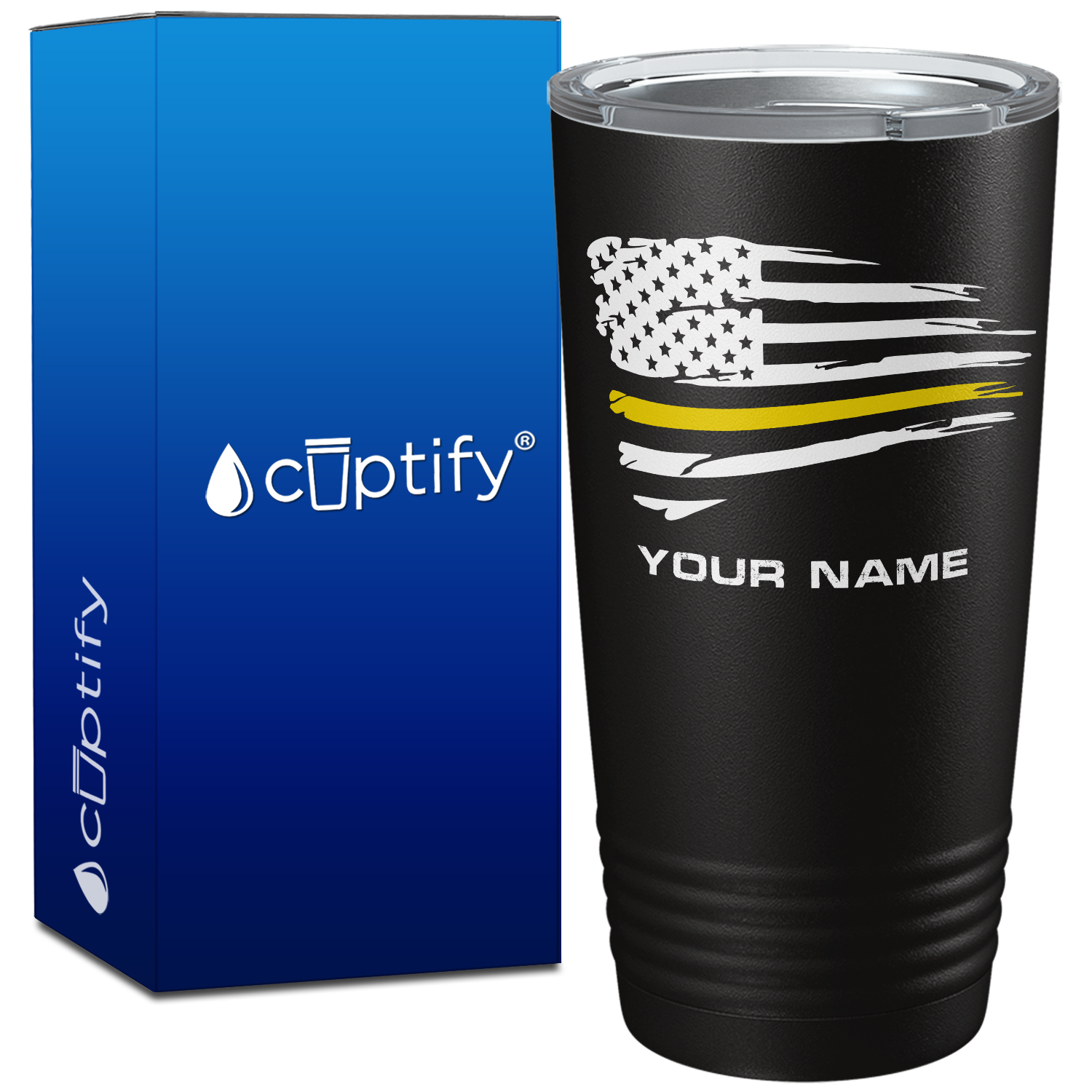 Personalized Flying Thin Gold Line Flag Dispatcher 20oz Black Tumbler