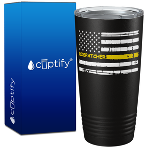 Personalized Distressed Thin Gold Line Flag Dispatcher White 20oz Black Tumbler